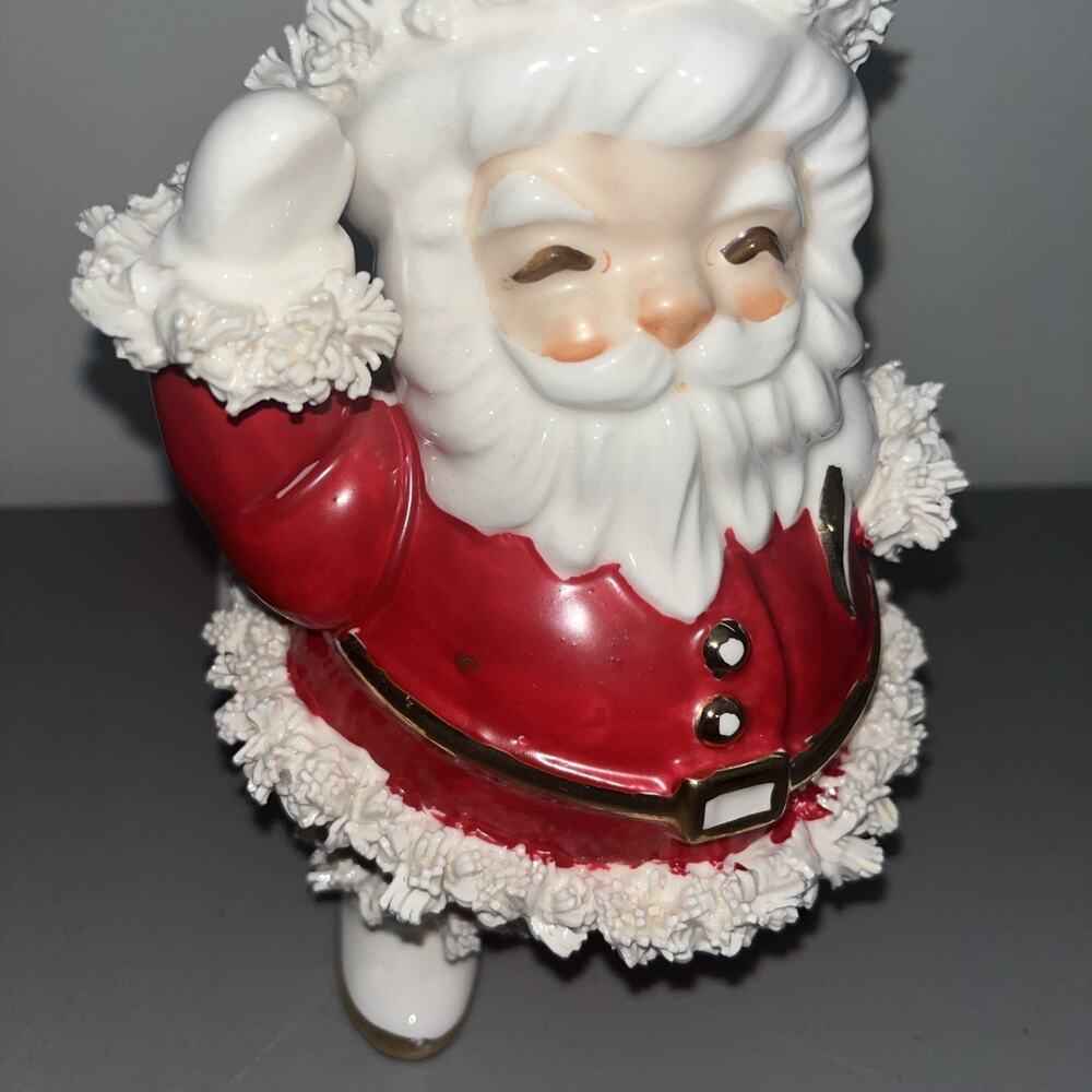 Napco Creations MCM Spaghetti Santa Christmas Planter w/Gold Trim S 413 A, 7.5" - Picture 15 of 16
